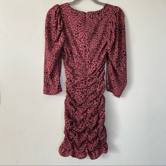 NWT Zara Pink Leopard Print Ruched Mini Dress XS - Picture 6 of 8